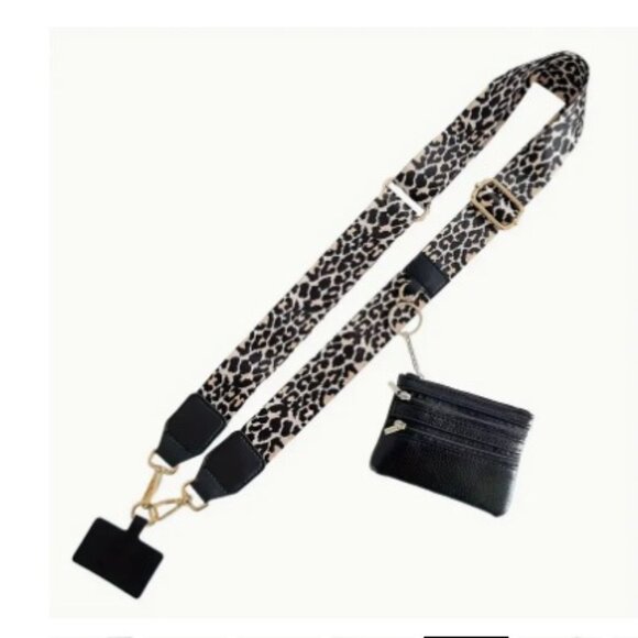 Cell Phone Strap crossbody adjustable phone holder with zip wallet animal print - Picture 1 of 2